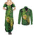 New Zealand Kākāpō Couples Matching Summer Maxi Dress and Long Sleeve Button Shirt Silver Fern with Close up of Green Fern Leaves and Maori Tattoo