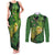 New Zealand Kākāpō Couples Matching Tank Maxi Dress and Long Sleeve Button Shirt Silver Fern with Close up of Green Fern Leaves and Maori Tattoo