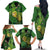 New Zealand Kākāpō Family Matching Off The Shoulder Long Sleeve Dress and Hawaiian Shirt Silver Fern with Close up of Green Fern Leaves and Maori Tattoo