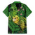 New Zealand Kākāpō Family Matching Off The Shoulder Long Sleeve Dress and Hawaiian Shirt Silver Fern with Close up of Green Fern Leaves and Maori Tattoo