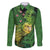 New Zealand Kākāpō Family Matching Off The Shoulder Long Sleeve Dress and Hawaiian Shirt Silver Fern with Close up of Green Fern Leaves and Maori Tattoo