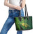 New Zealand Kākāpō Leather Tote Bag Silver Fern with Close up of Green Fern Leaves and Maori Tattoo