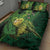 New Zealand Kākāpō Quilt Bed Set Silver Fern with Close up of Green Fern Leaves and Maori Tattoo