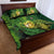 New Zealand Kākāpō Quilt Bed Set Silver Fern with Close up of Green Fern Leaves and Maori Tattoo