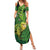 New Zealand Kākāpō Summer Maxi Dress Silver Fern with Close up of Green Fern Leaves and Maori Tattoo