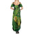 New Zealand Kākāpō Summer Maxi Dress Silver Fern with Close up of Green Fern Leaves and Maori Tattoo