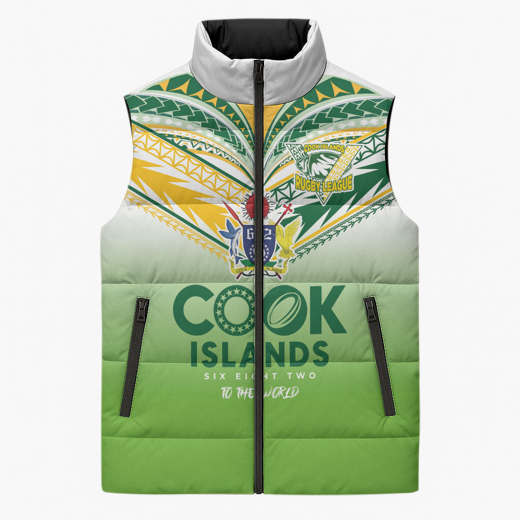 Cook Islands Rugby Sleeveless Puffer Jacket Six Eight Two to The World - Tatau Tribal Motif