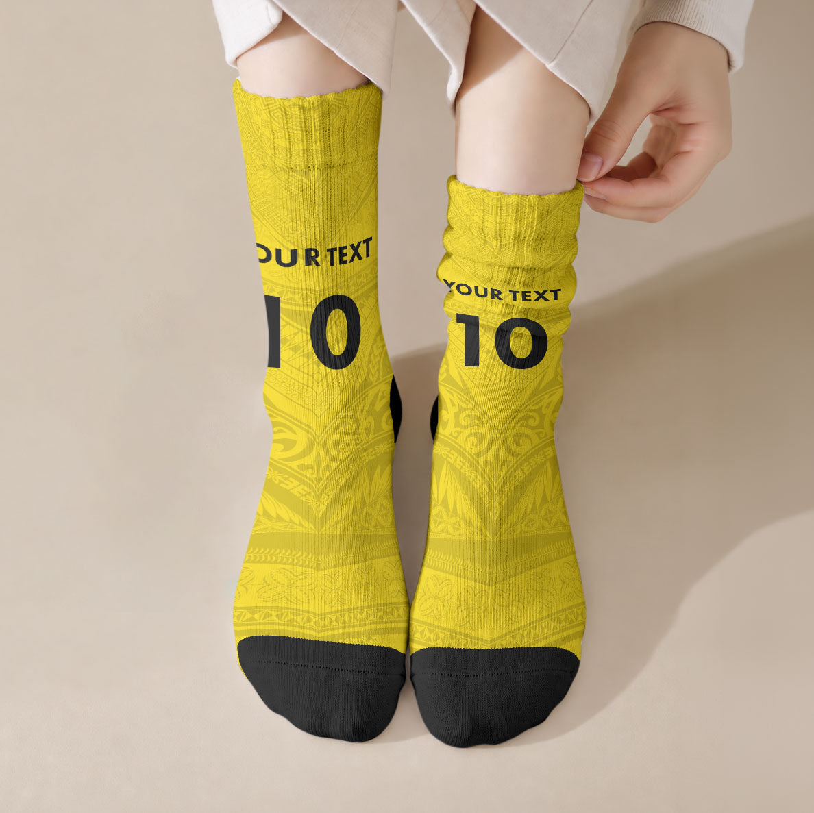 Niue Rugby Custom Crew Socks Six Eight Three to The World - Hiapo Tribal Motif LT03 Crew Socks Multicolor - Polynesian Pride