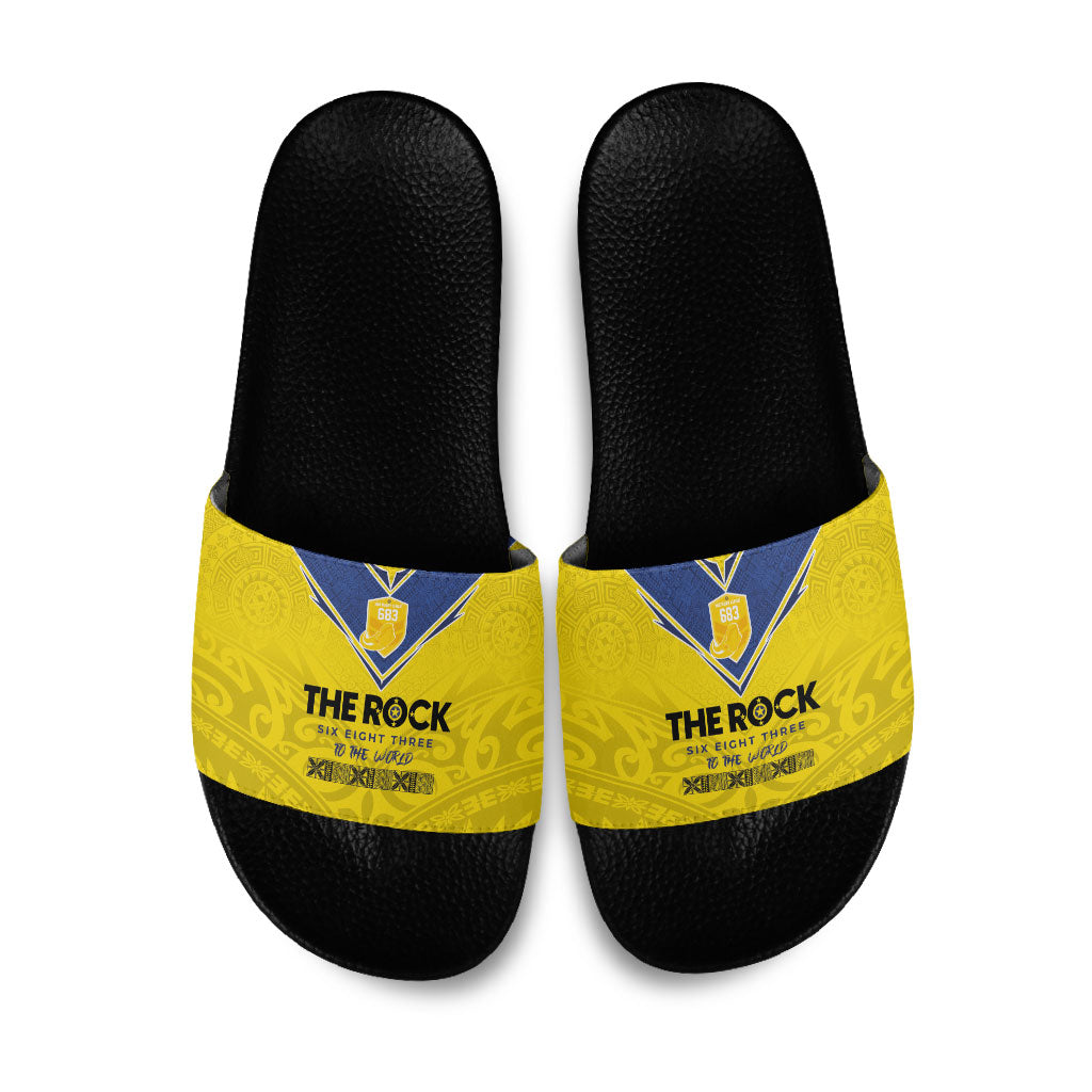 Niue Rugby Slide Sandals Six Eight Three to The World - Hiapo Tribal Motif
