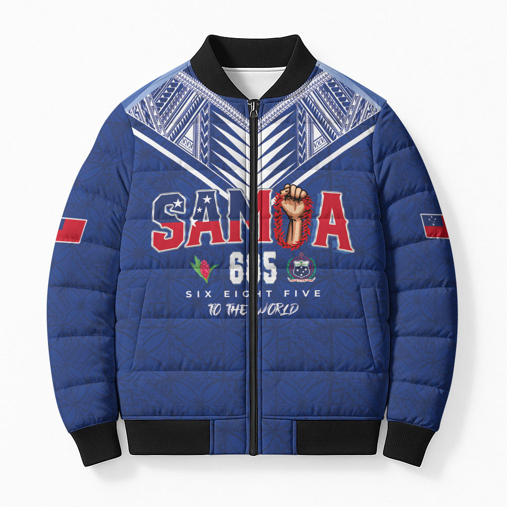 Samoa Rugby Custom Bomber Puffer Jacket Six Eight Five to The World - Pacific Motif LT03 Unisex Multicolor - Polynesian Pride
