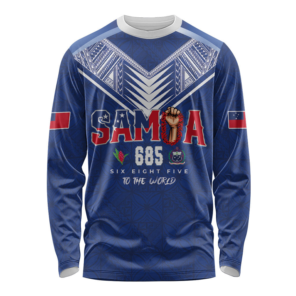 Samoa Rugby Custom Long Sleeve Shirt Six Eight Five to The World - Pacific Motif