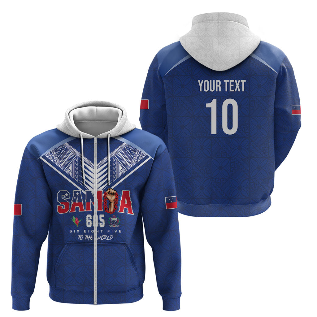 Samoa Rugby Custom Zip Hoodie Six Eight Five to The World - Pacific Motif LT03 - Polynesian Pride