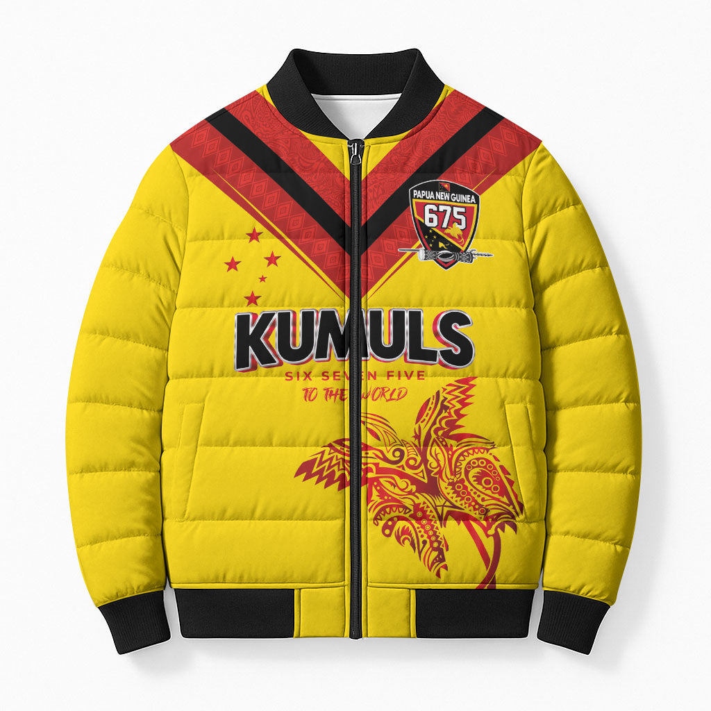 Papua New Guinea Rugby Custom Bomber Puffer Jacket Six Seven Five to The World - Melanesian Pattern