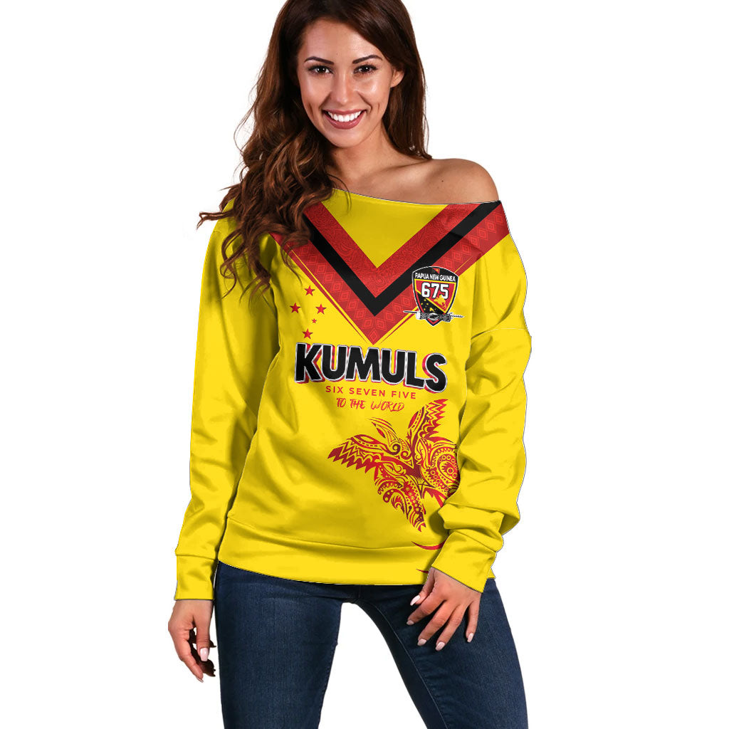 Papua New Guinea Rugby Custom Off Shoulder Sweater Six Seven Five to The World - Melanesian Pattern LT03 Women Multicolor - Polynesian Pride