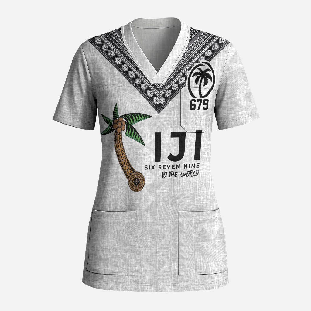 Fijian Rugby Scrub Top Six Seven Nine to The World - Tapa Pattern LT03 Adult Multicolor - Polynesian Pride