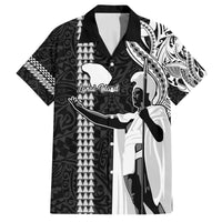 Hawaii Lanai Island Family Matching Off Shoulder Long Sleeve Dress and Hawaiian Shirt Hawaiian King and Kakau Symbols Abstract Shoulder Tattoo LT03 Dad's Shirt - Short Sleeve Black - Polynesian Pride