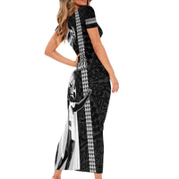 Hawaii Lanai Island Family Matching Short Sleeve Bodycon Dress and Hawaiian Shirt Hawaiian King and Kakau Symbols Abstract Shoulder Tattoo LT03 - Polynesian Pride