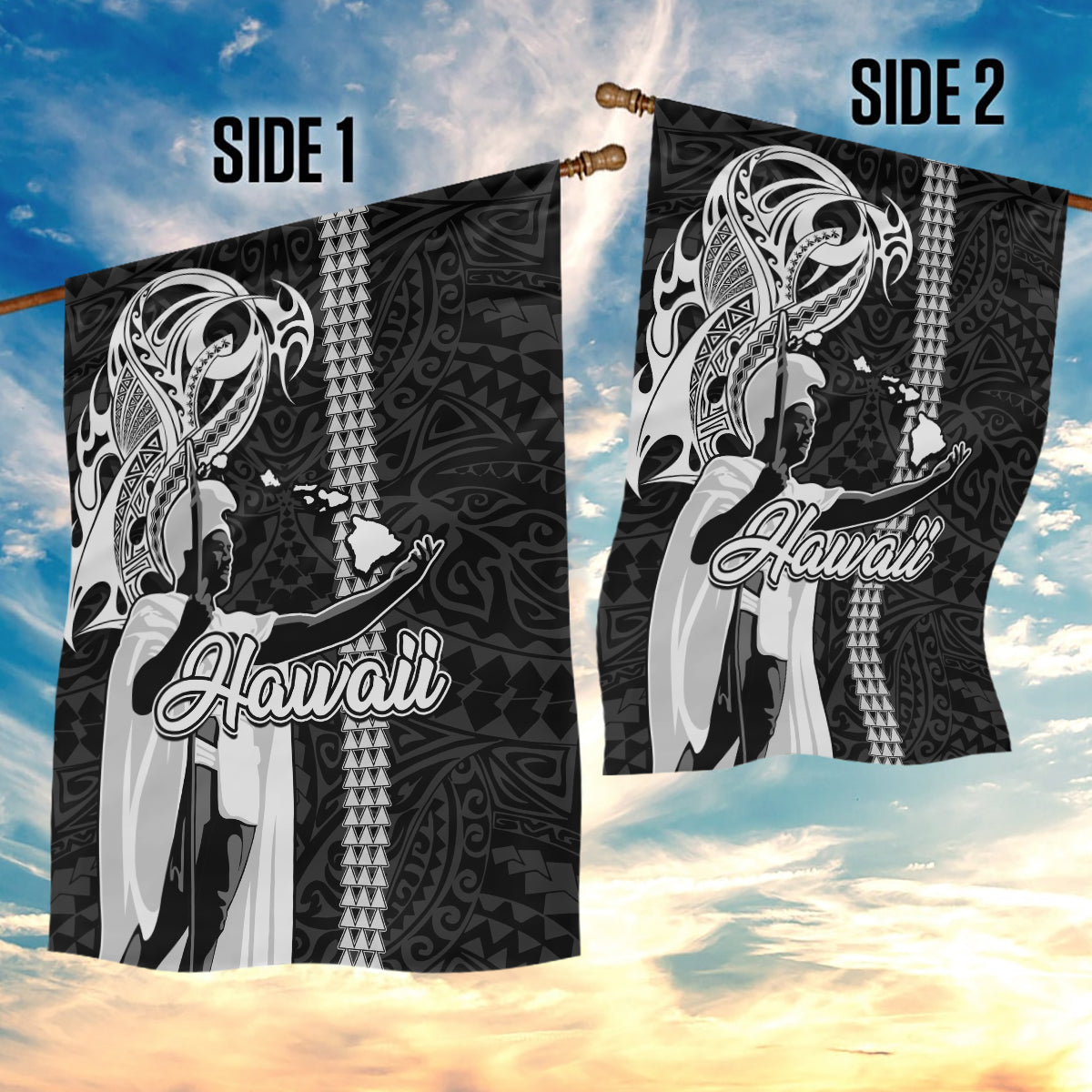 Hawaii Lanai Island Garden Flag Hawaiian King and Kakau Symbols Abstract Shoulder Tattoo LT03 - Polynesian Pride