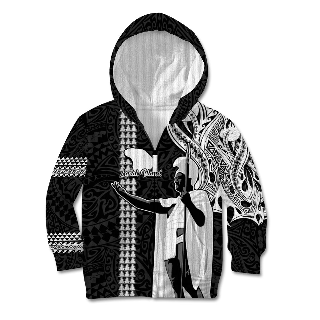 Hawaii Lanai Island Kid Hoodie Hawaiian King and Kakau Symbols Abstract Shoulder Tattoo LT03 - Polynesian Pride