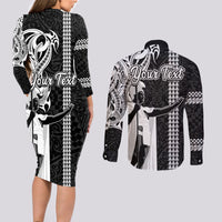 Custom Hawaii Lanai Island Couples Matching Long Sleeve Bodycon Dress and Long Sleeve Button Shirts Hawaiian King and Kakau Symbols Abstract Shoulder Tattoo LT03 - Polynesian Pride