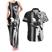 Custom Hawaii Lanai Island Couples Matching Tank Maxi Dress and Hawaiian Shirt Hawaiian King and Kakau Symbols Abstract Shoulder Tattoo LT03 Black - Polynesian Pride