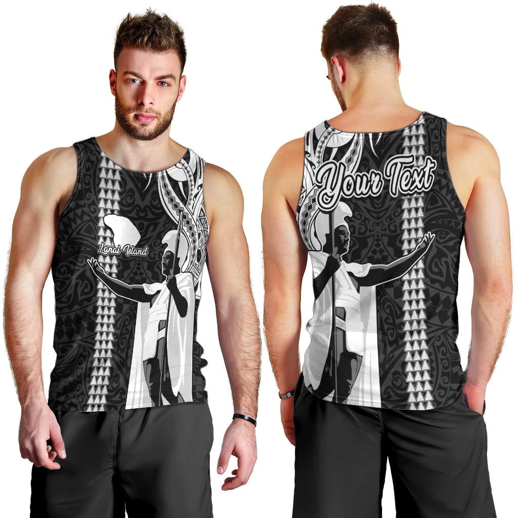 Custom Hawaii Lanai Island Men Tank Top Hawaiian King and Kakau Symbols Abstract Shoulder Tattoo LT03 - Polynesian Pride