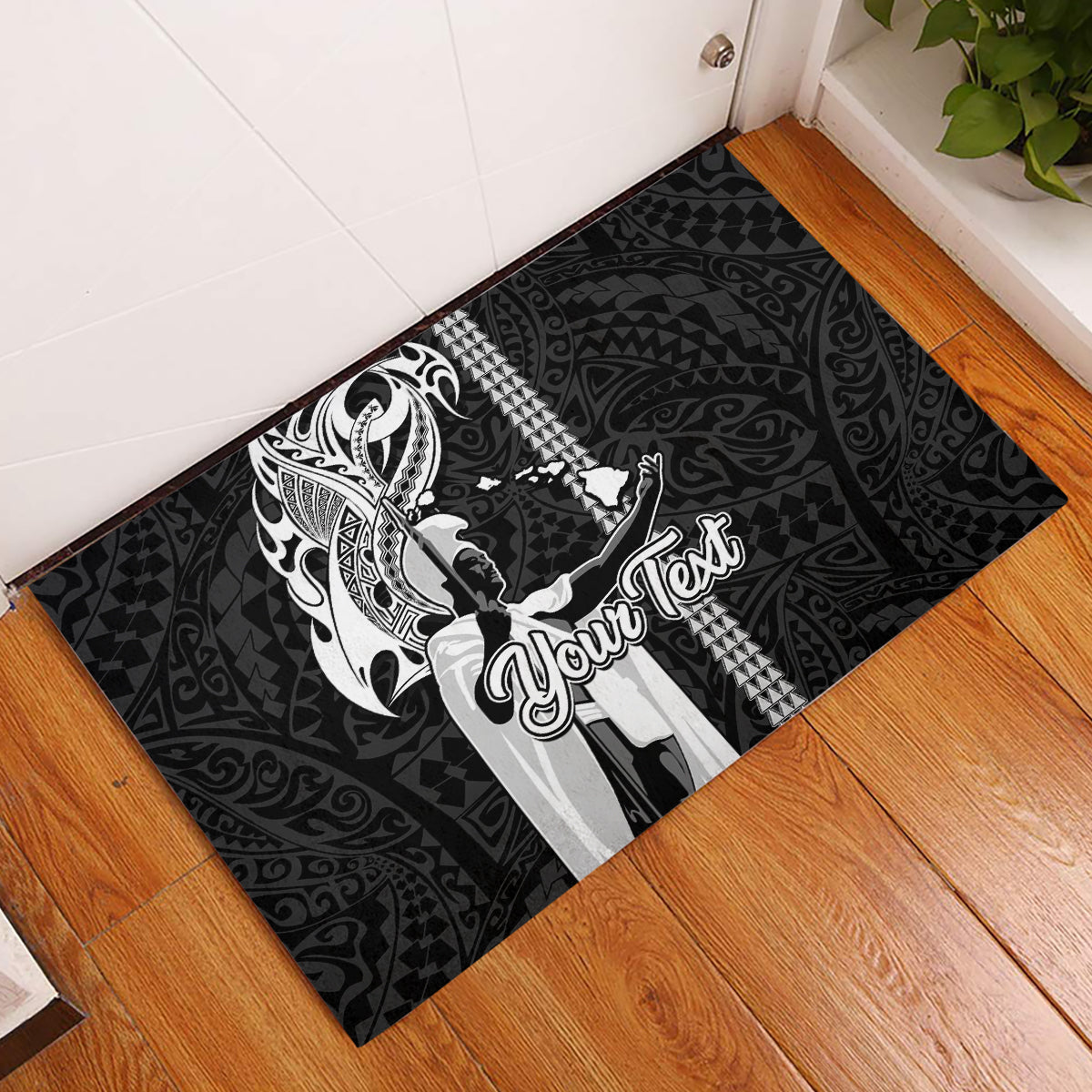 Custom Hawaii Lanai Island Rubber Doormat Hawaiian King and Kakau Symbols Abstract Shoulder Tattoo LT03 Black - Polynesian Pride