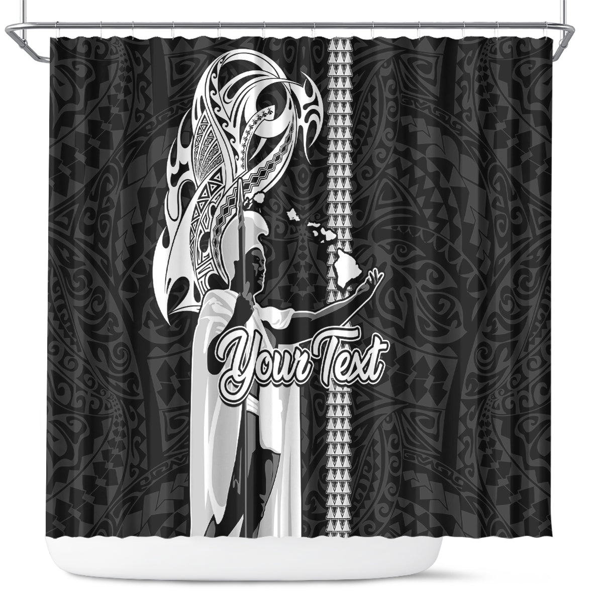 Custom Hawaii Lanai Island Shower Curtain Hawaiian King and Kakau Symbols Abstract Shoulder Tattoo LT03 Black - Polynesian Pride