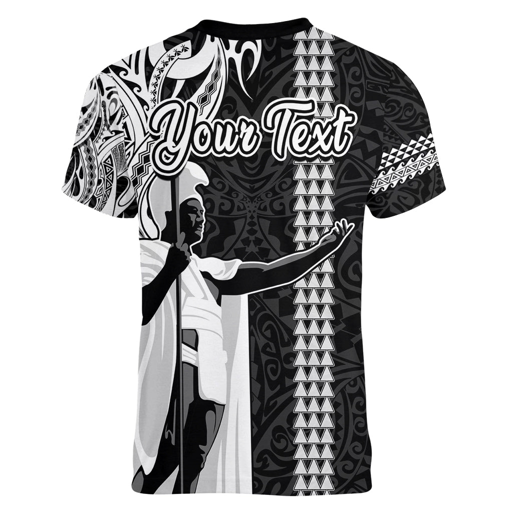 Custom Hawaii Lanai Island Women V Neck T Shirt Hawaiian King and Kakau Symbols Abstract Shoulder Tattoo LT03 - Polynesian Pride