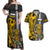 Hawaii Molokai Island Couples Matching Off Shoulder Maxi Dress and Hawaiian Shirt Hawaiian Warrior and Kakau Symbols Abstract Tattoo LT03 Yellow - Polynesian Pride