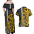 Hawaii Molokai Island Couples Matching Off Shoulder Maxi Dress and Hawaiian Shirt Hawaiian Warrior and Kakau Symbols Abstract Tattoo LT03 - Polynesian Pride