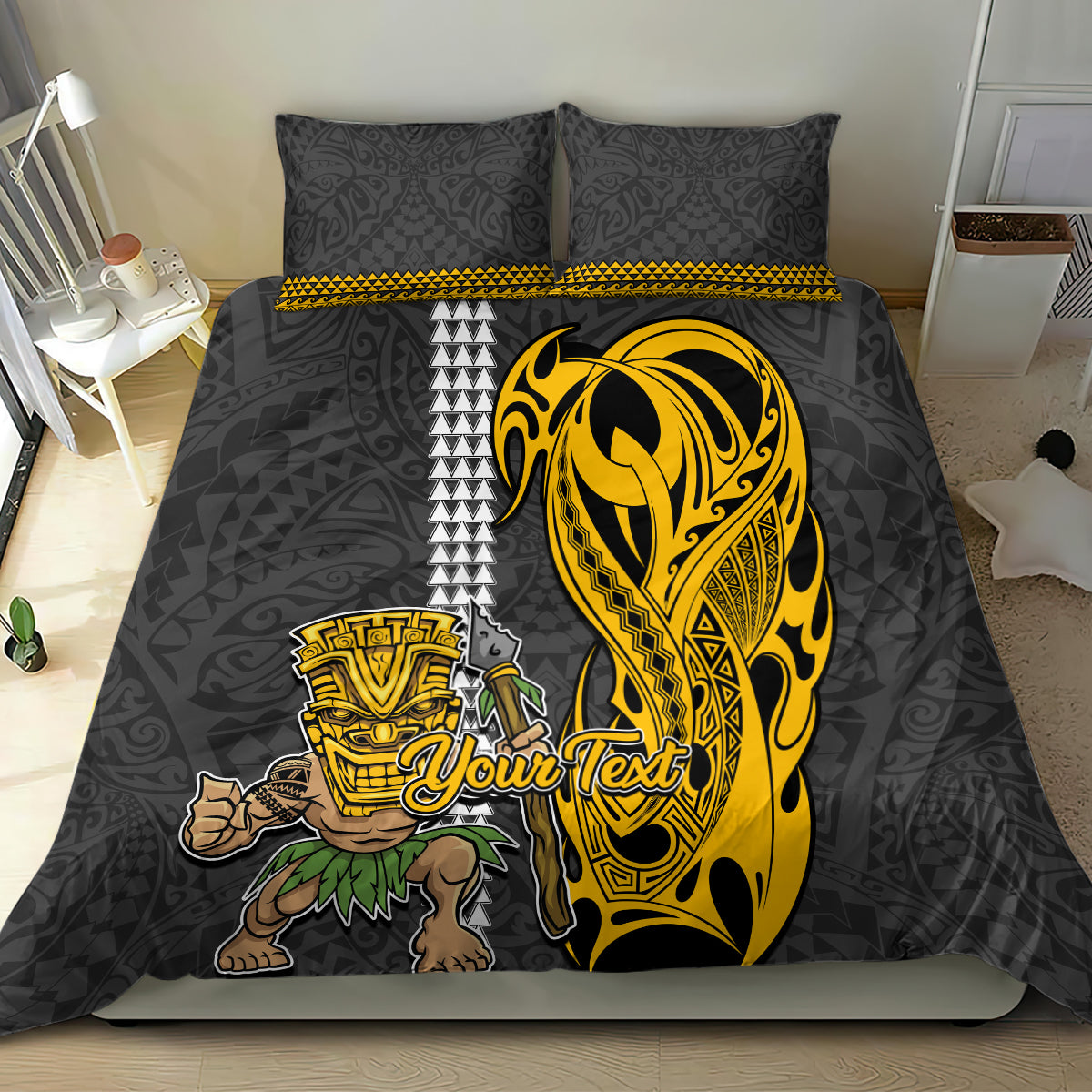 Custom Hawaii Molokai Island Bedding Set Hawaiian Warrior and Kakau Symbols Abstract Tattoo LT03 - Polynesian Pride