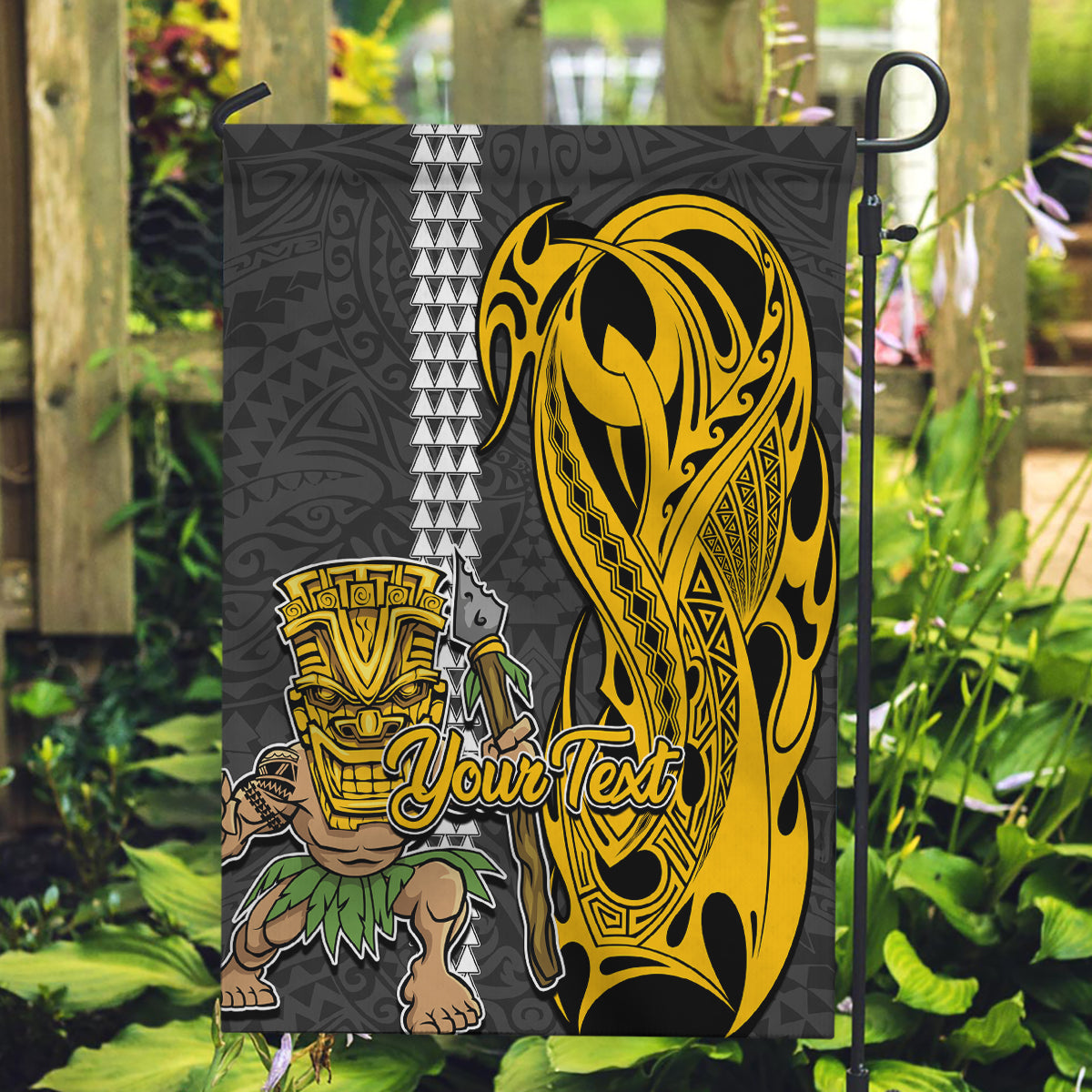 Custom Hawaii Molokai Island Garden Flag Hawaiian Warrior and Kakau Symbols Abstract Tattoo LT03 Garden Flag Yellow - Polynesian Pride