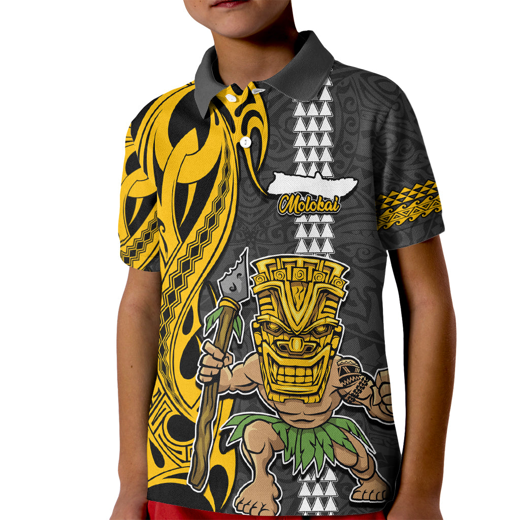 Custom Hawaii Molokai Island Kid Polo Shirt Hawaiian Warrior and Kakau Symbols Abstract Tattoo LT03 Kid Yellow - Polynesian Pride