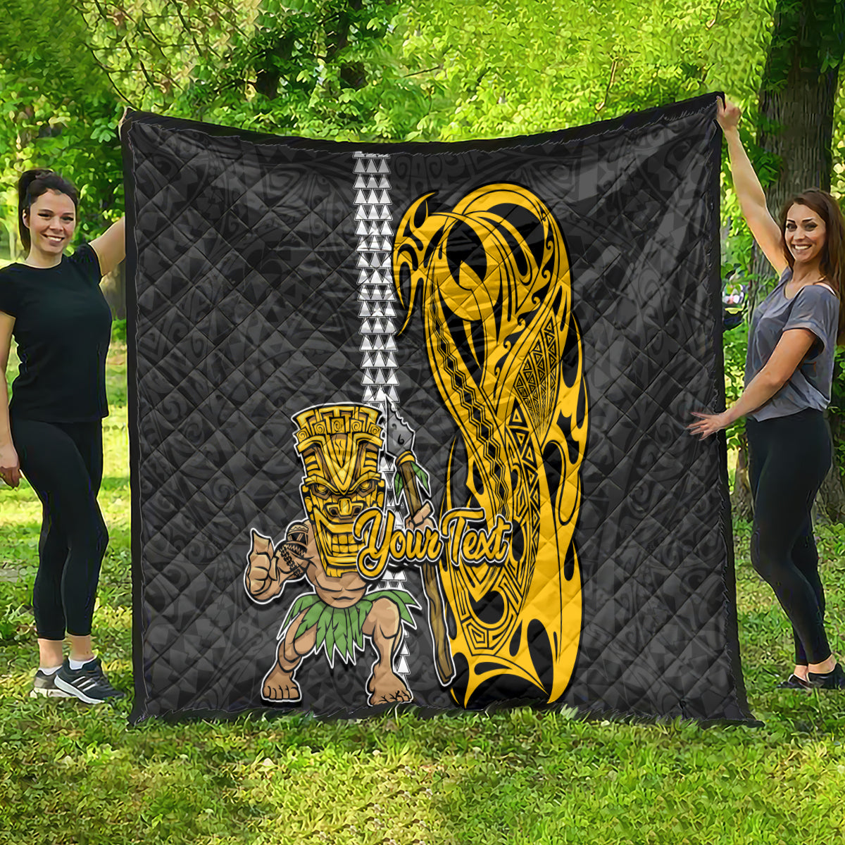 Custom Hawaii Molokai Island Quilt Hawaiian Warrior and Kakau Symbols Abstract Tattoo LT03 - Polynesian Pride