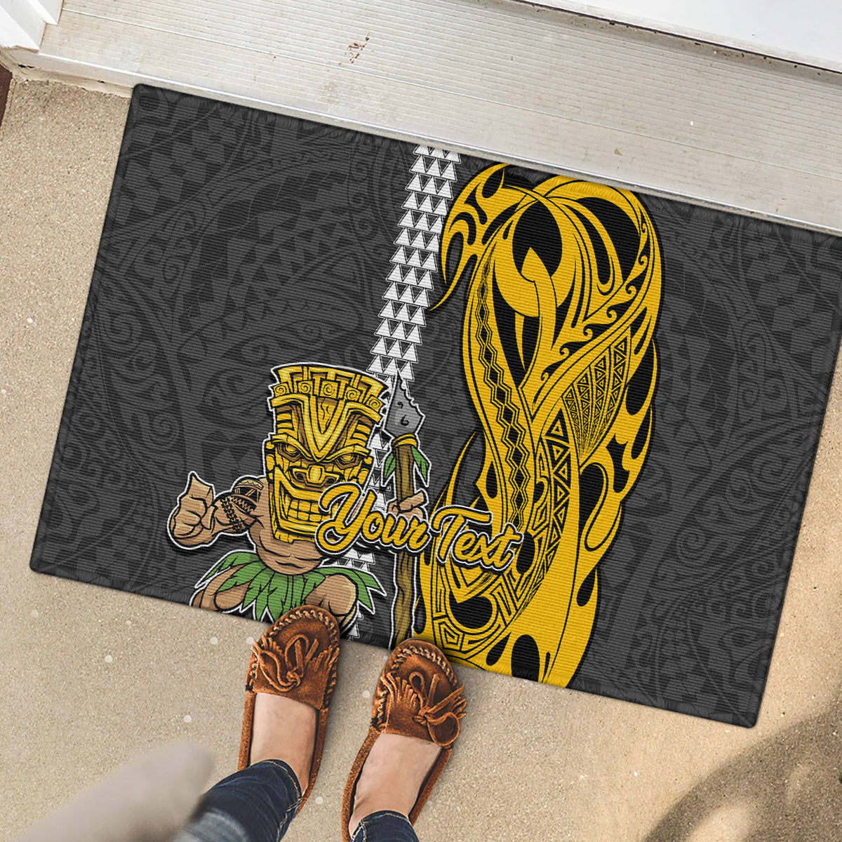 Custom Hawaii Molokai Island Rubber Doormat Hawaiian Warrior and Kakau Symbols Abstract Tattoo LT03 - Polynesian Pride