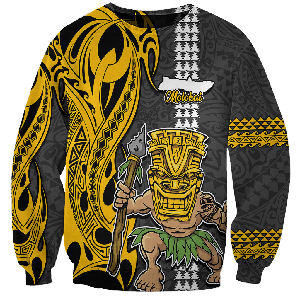 Custom Hawaii Molokai Island Sweatshirt Hawaiian Warrior and Kakau Symbols Abstract Tattoo LT03 Unisex Yellow - Polynesian Pride