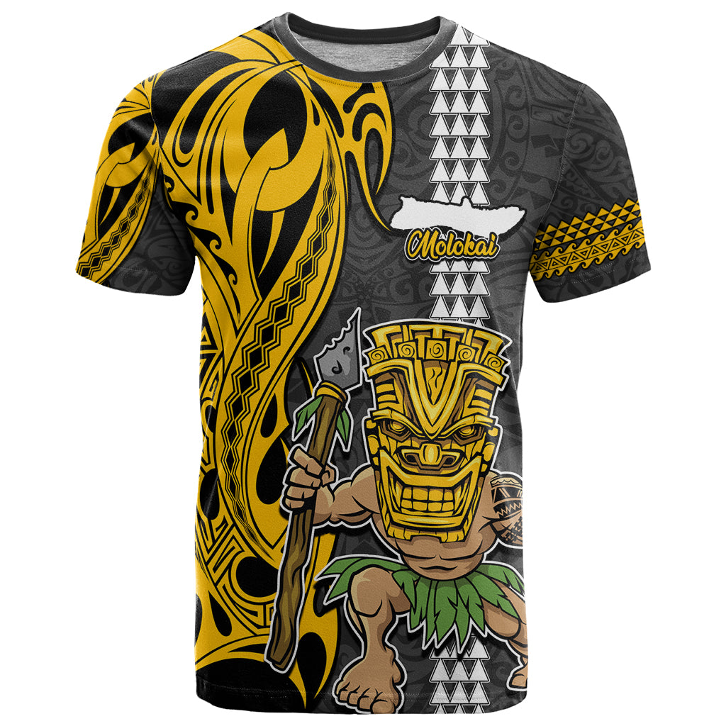 Custom Hawaii Molokai Island T Shirt Hawaiian Warrior and Kakau Symbols Abstract Tattoo LT03 Yellow - Polynesian Pride