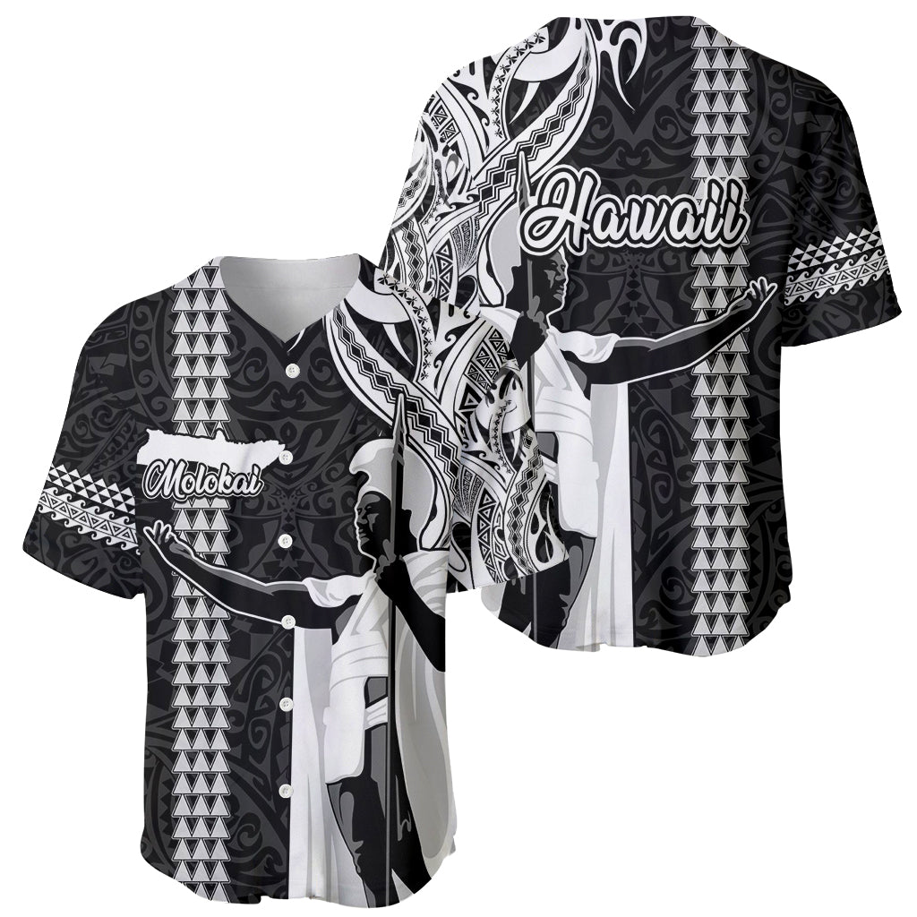 Hawaii Molokai Island Baseball Jersey Hawaiian King and Kakau Symbols Abstract Shoulder Tattoo LT03 - Polynesian Pride