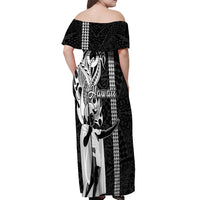 Hawaii Molokai Island Off Shoulder Maxi Dress Hawaiian King and Kakau Symbols Abstract Shoulder Tattoo LT03 - Polynesian Pride