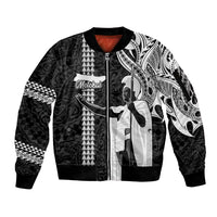 Hawaii Molokai Island Sleeve Zip Bomber Jacket Hawaiian King and Kakau Symbols Abstract Shoulder Tattoo LT03 Unisex Black - Polynesian Pride