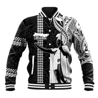 Custom Hawaii Molokai Island Baseball Jacket Hawaiian King and Kakau Symbols Abstract Shoulder Tattoo LT03 Unisex Black - Polynesian Pride