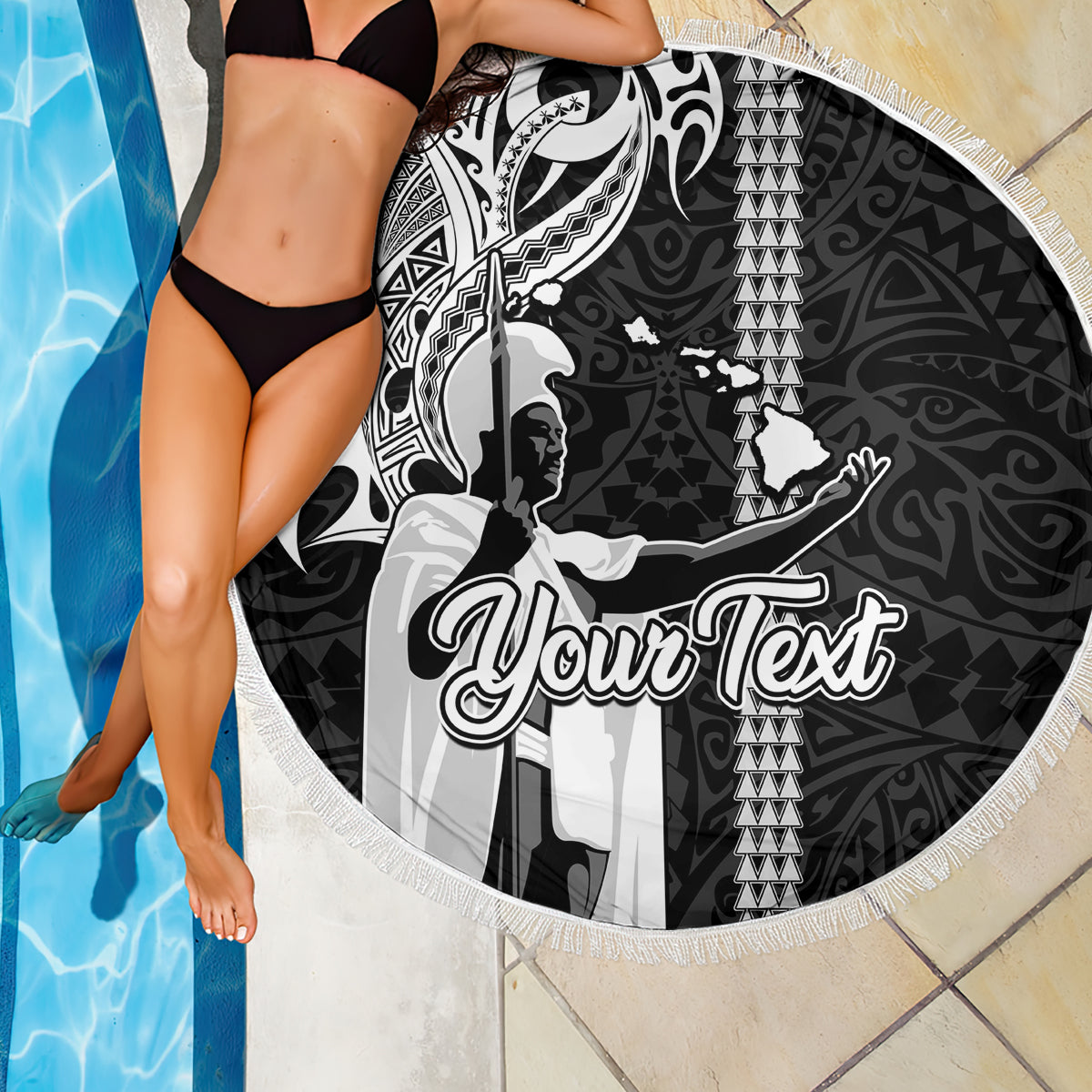 Custom Hawaii Molokai Island Beach Blanket Hawaiian King and Kakau Symbols Abstract Shoulder Tattoo LT03 - Wonder Print Shop