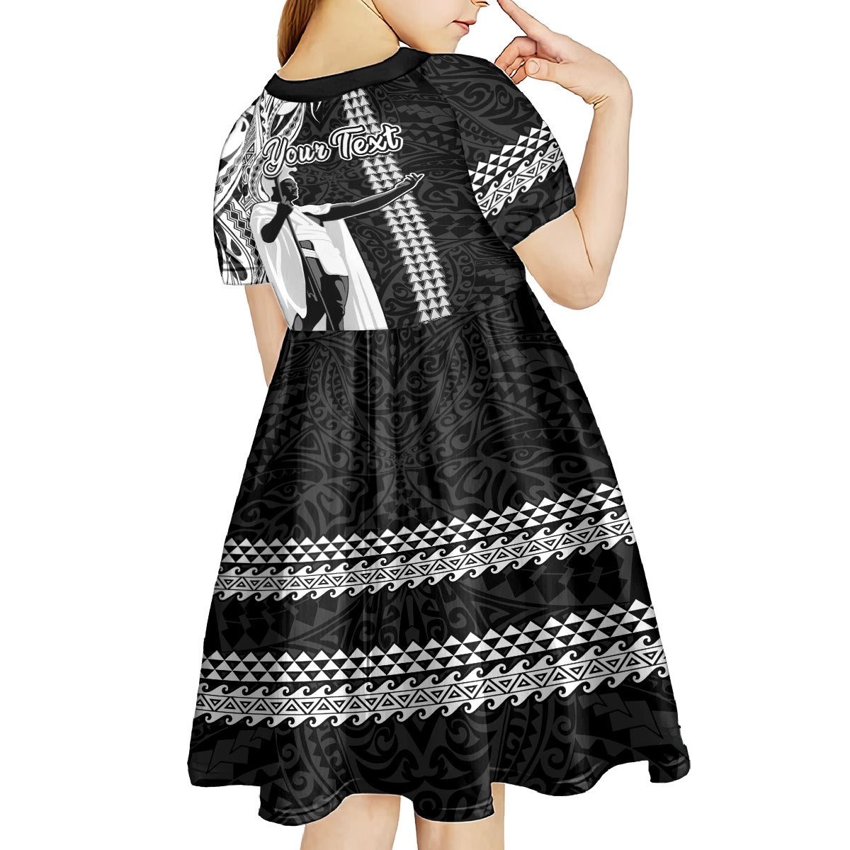 Custom Hawaii Molokai Island Kid Short Sleeve Dress Hawaiian King and Kakau Symbols Abstract Shoulder Tattoo LT03 - Polynesian Pride