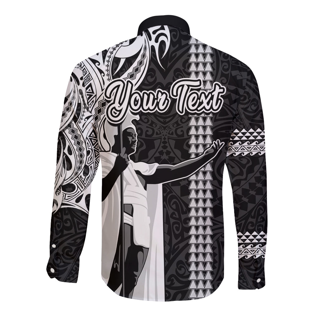 Custom Hawaii Molokai Island Long Sleeve Button Shirt Hawaiian King and Kakau Symbols Abstract Shoulder Tattoo LT03 - Polynesian Pride