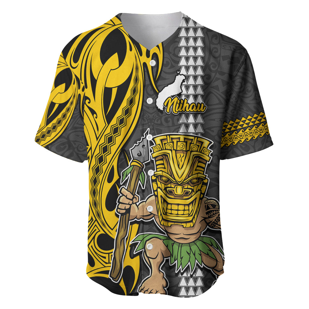 Hawaii Niihau Island Baseball Jersey Hawaiian Warrior and Kakau Symbols Abstract Tattoo LT03 Yellow - Polynesian Pride