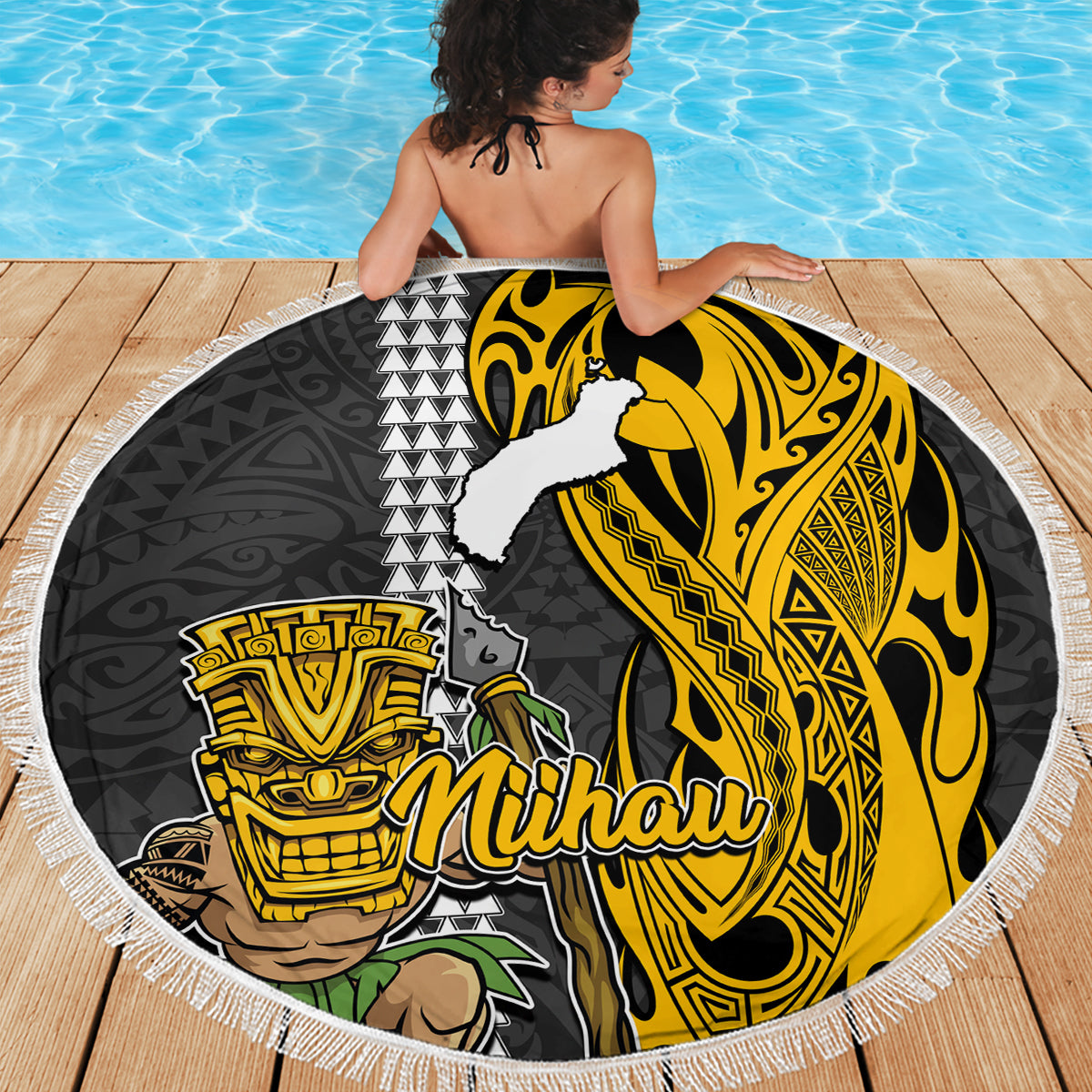 Hawaii Niihau Island Beach Blanket Hawaiian Warrior and Kakau Symbols Abstract Tattoo LT03 - Wonder Print Shop