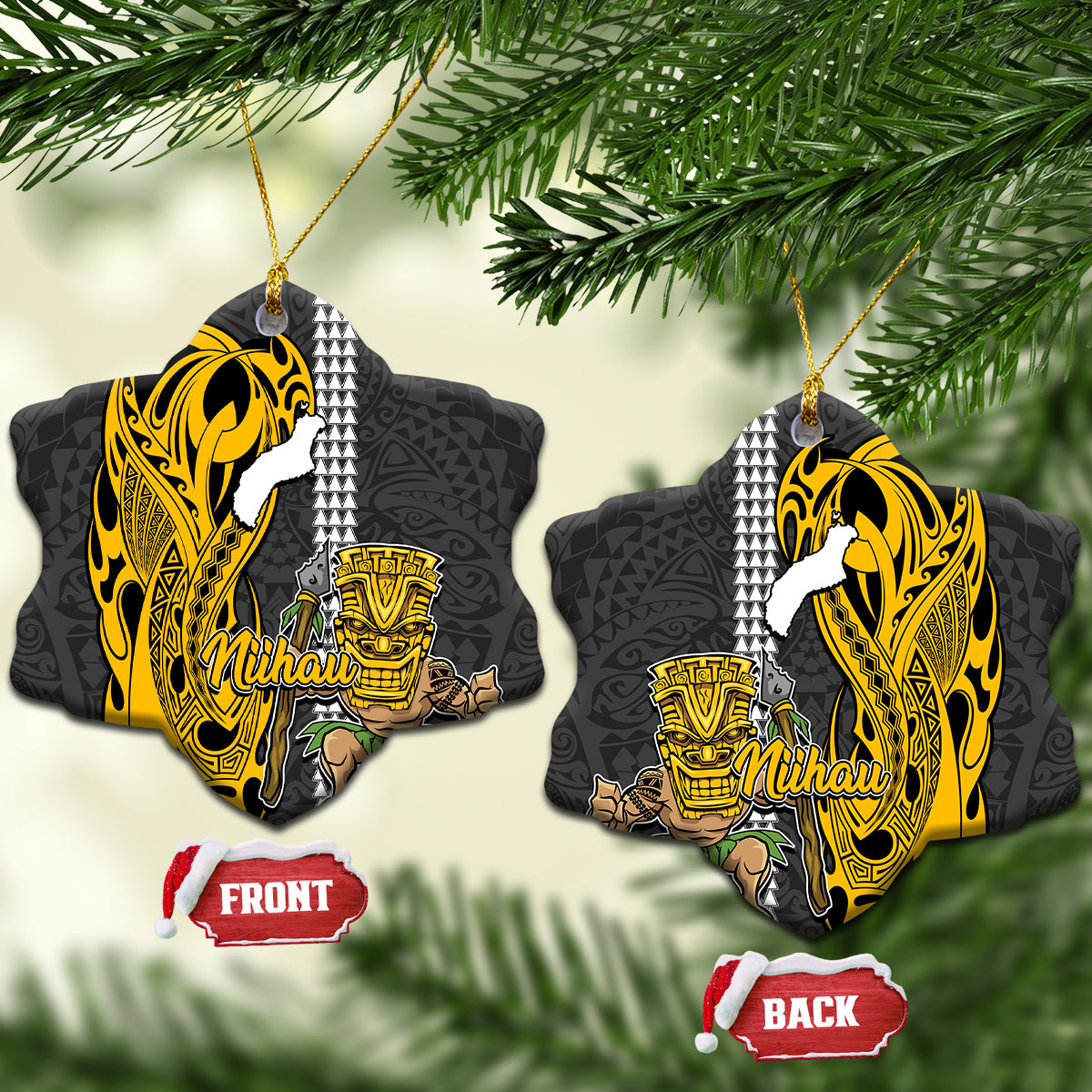 Hawaii Niihau Island Ceramic Ornament Hawaiian Warrior and Kakau Symbols Abstract Tattoo LT03 - Polynesian Pride