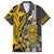 Hawaii Niihau Island Family Matching Off Shoulder Long Sleeve Dress and Hawaiian Shirt Hawaiian Warrior and Kakau Symbols Abstract Tattoo LT03 Dad's Shirt - Short Sleeve Yellow - Polynesian Pride