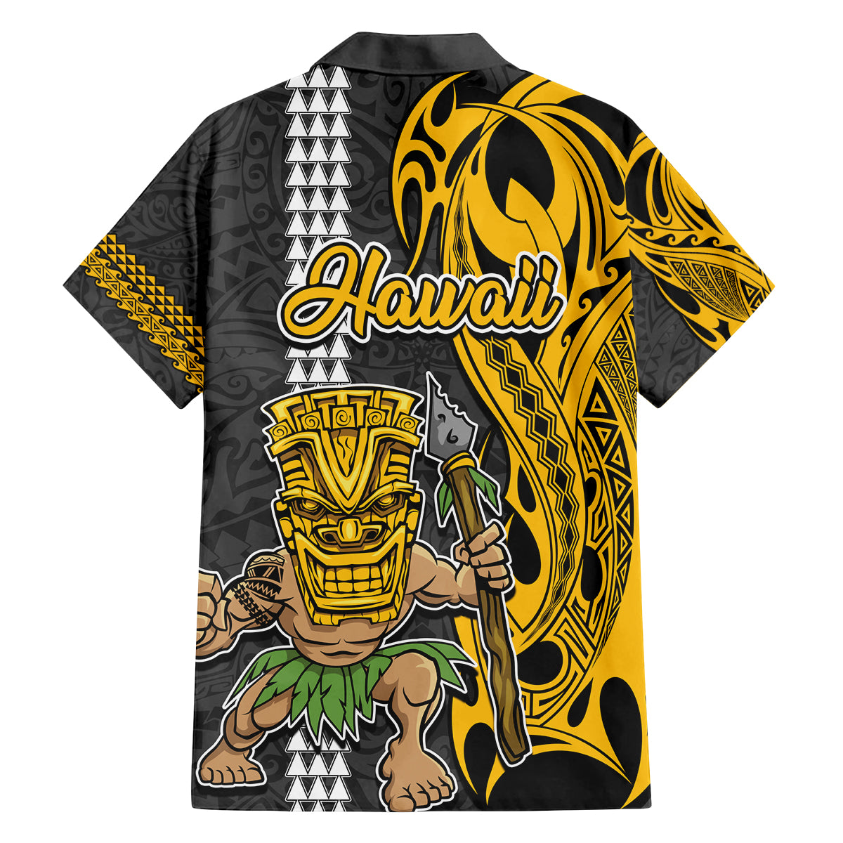 Hawaii Niihau Island Family Matching Off Shoulder Long Sleeve Dress and Hawaiian Shirt Hawaiian Warrior and Kakau Symbols Abstract Tattoo LT03 - Polynesian Pride